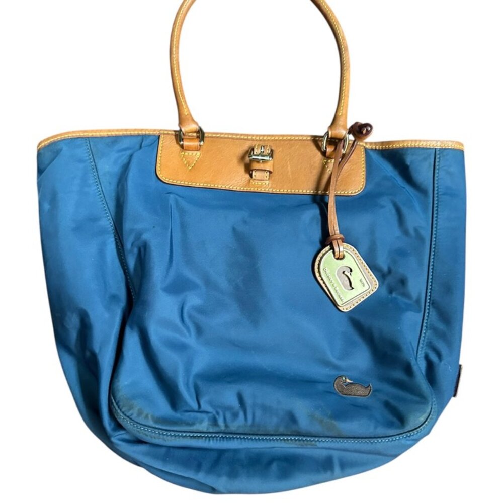 Dooney & Bourke Navy Blue Nylon Leather Trim Tote Bag Shopper Pink Interior Duck